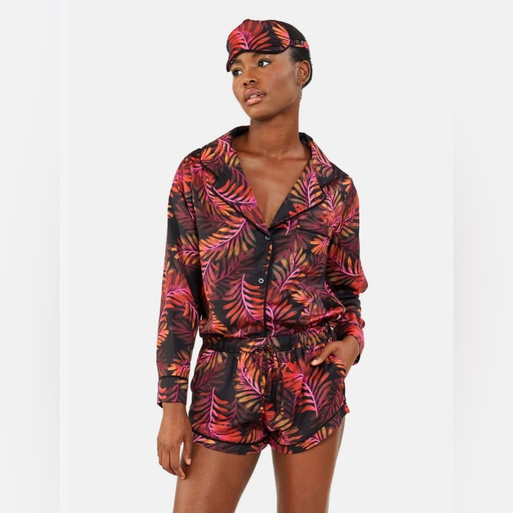 MWT Plush Faux Silk Neon Palm PJ Set + Eye +Mask Size Small